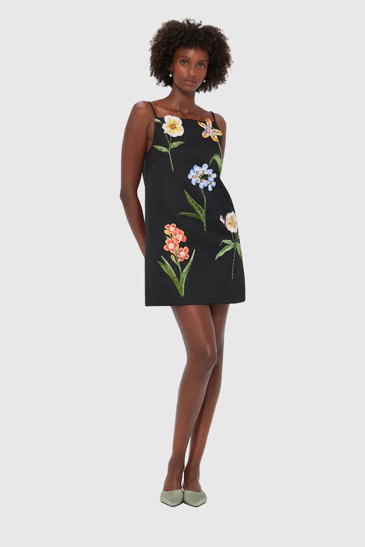 Leo Lin Leia Embroidery Mini Dress - Botanical Print in Ebony - Image 2