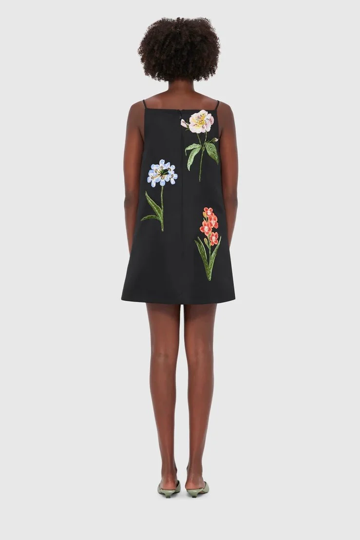 Leo Lin Leia Embroidery Mini Dress - Botanical Print in Ebony - Image 4