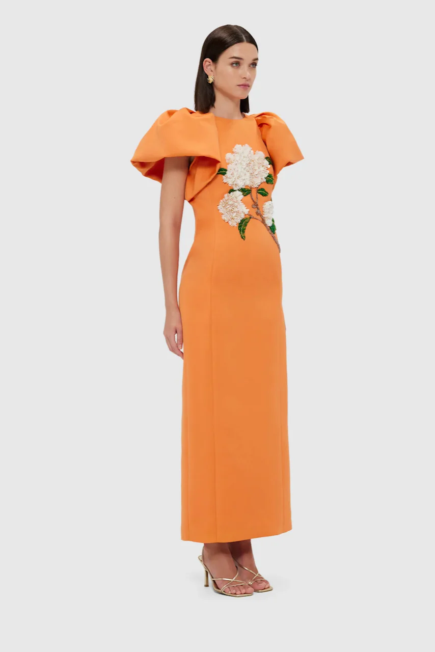 Leo Lin Lucinda Embellished Maxi Dress - Hydrangea Print in Tangerine - Image 3