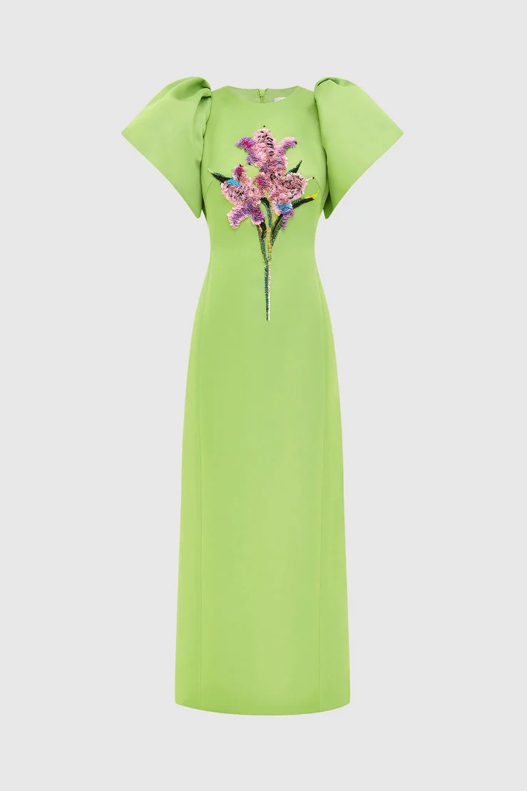 Leo Lin Lucinda Embellished Maxi Dress - Lily Print in Parakeet - Image 7
