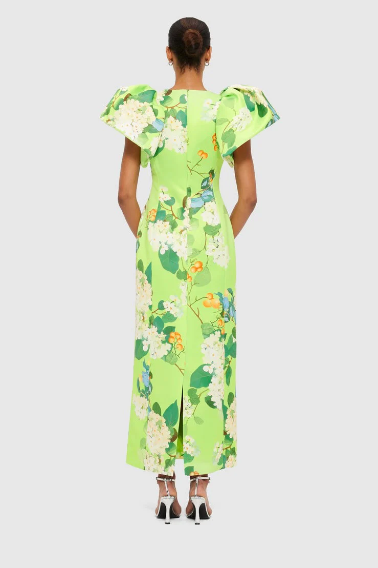Leo Lin Lucinda Printed Maxi Dress - Hydrangea in Lime - Image 3
