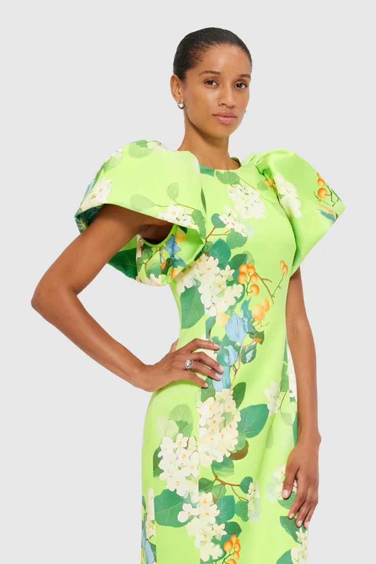 Leo Lin Lucinda Printed Maxi Dress - Hydrangea in Lime - Image 4