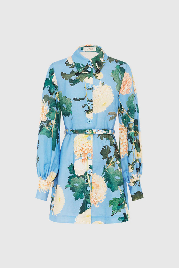 Leo Lin Luminous Linen Mini Dress - Hydrangea in Cornflower Blue - Image 4