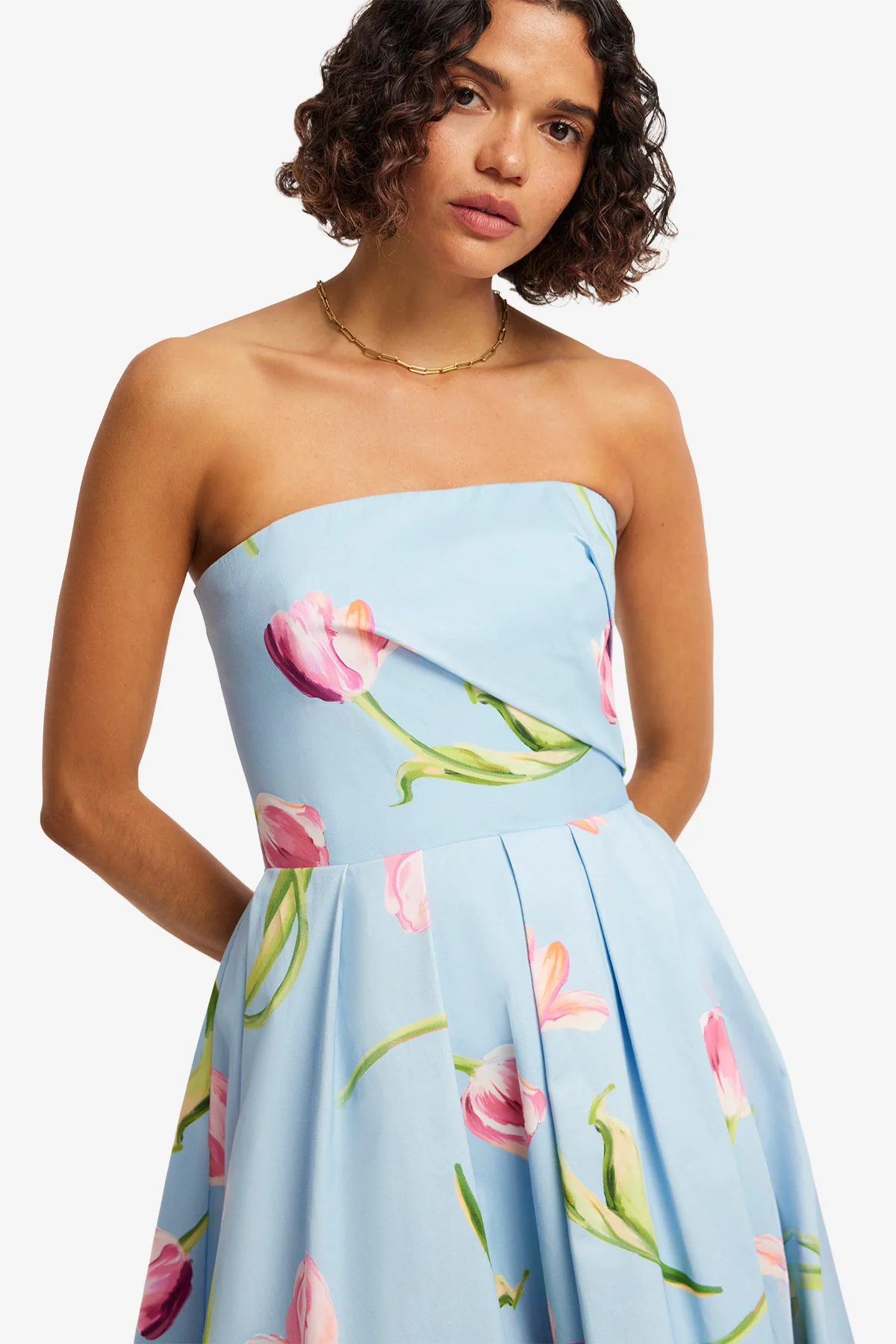 Leo Lin Lynn Bustier Midi Dress - Tulip Print in Blue - Image 4