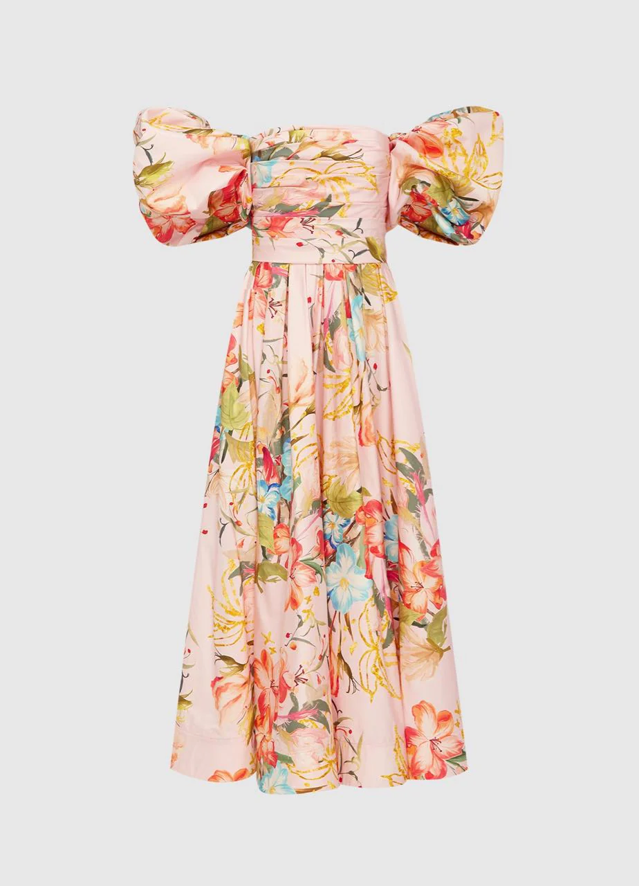 Leo Lin Matilda Puff Sleeve Midi Dress - Opulent Print in Blush - Image 5