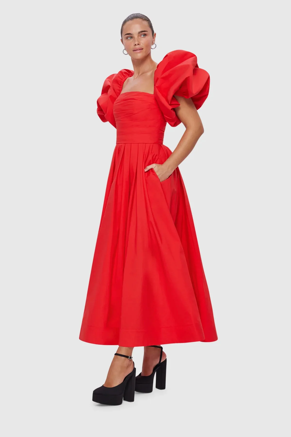 Leo Lin Matilda Puff Sleeve Midi Dress - Scarlet - Image 2
