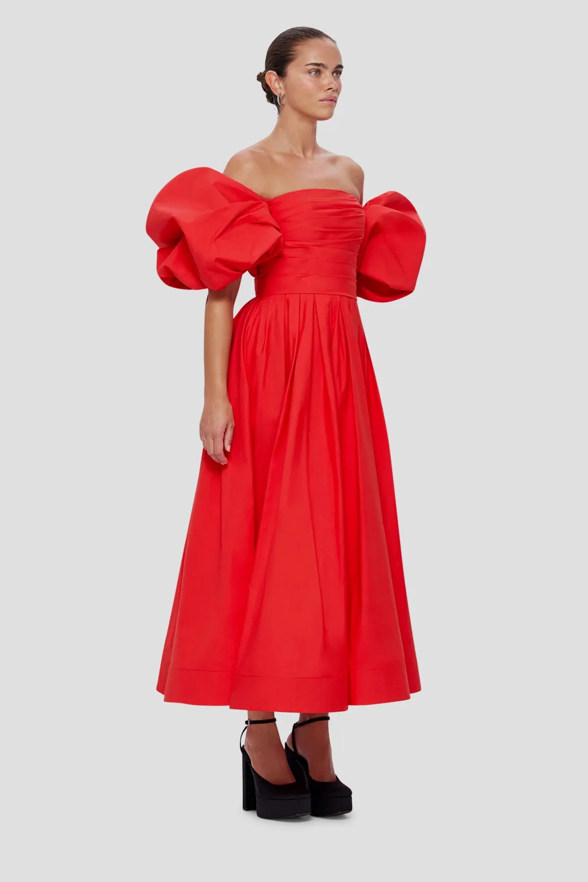 Leo Lin Matilda Puff Sleeve Midi Dress - Scarlet - Image 4