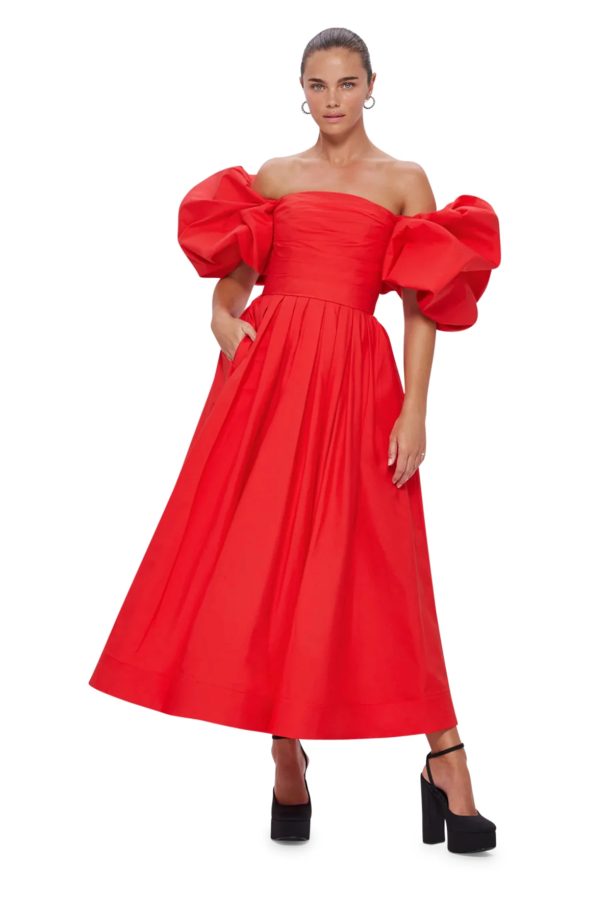Leo Lin Matilda Puff Sleeve Midi Dress - Scarlet - Image 6