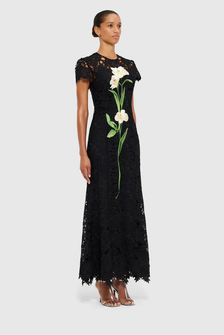 Leo Lin Monique Embroidered Lace Maxi Dress - Ebony - Image 3