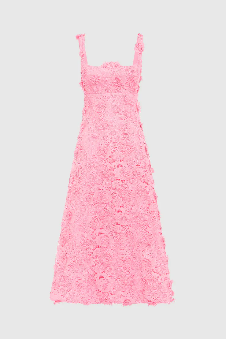 Leo Lin Odette Lace Midi Dress - Bubblegum - Image 3