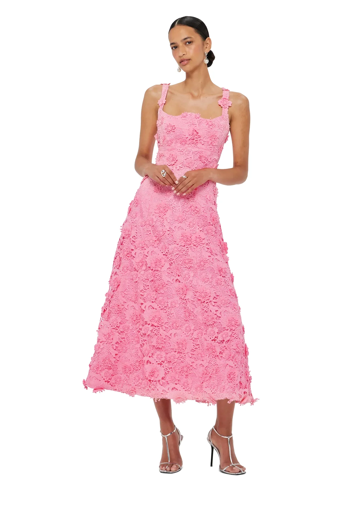 Leo Lin Odette Lace Midi Dress - Bubblegum - Image 4