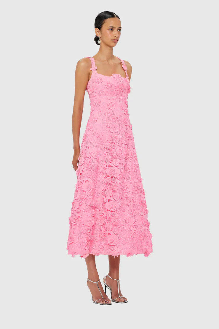 Leo Lin Odette Lace Midi Dress - Bubblegum - Image 7
