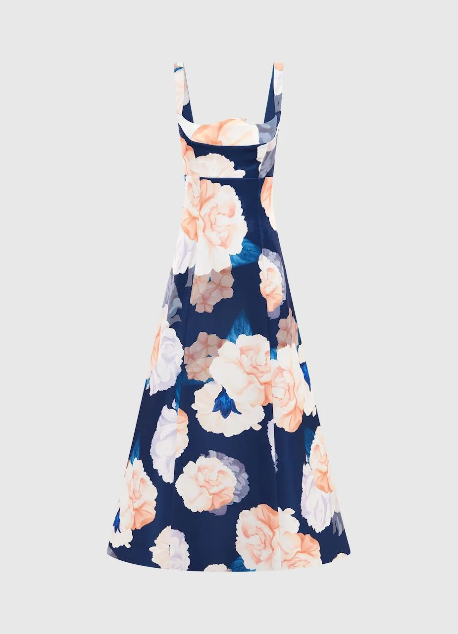 Leo Lin Odette Midi Dress - Rosebud Print in Navy - Image 6