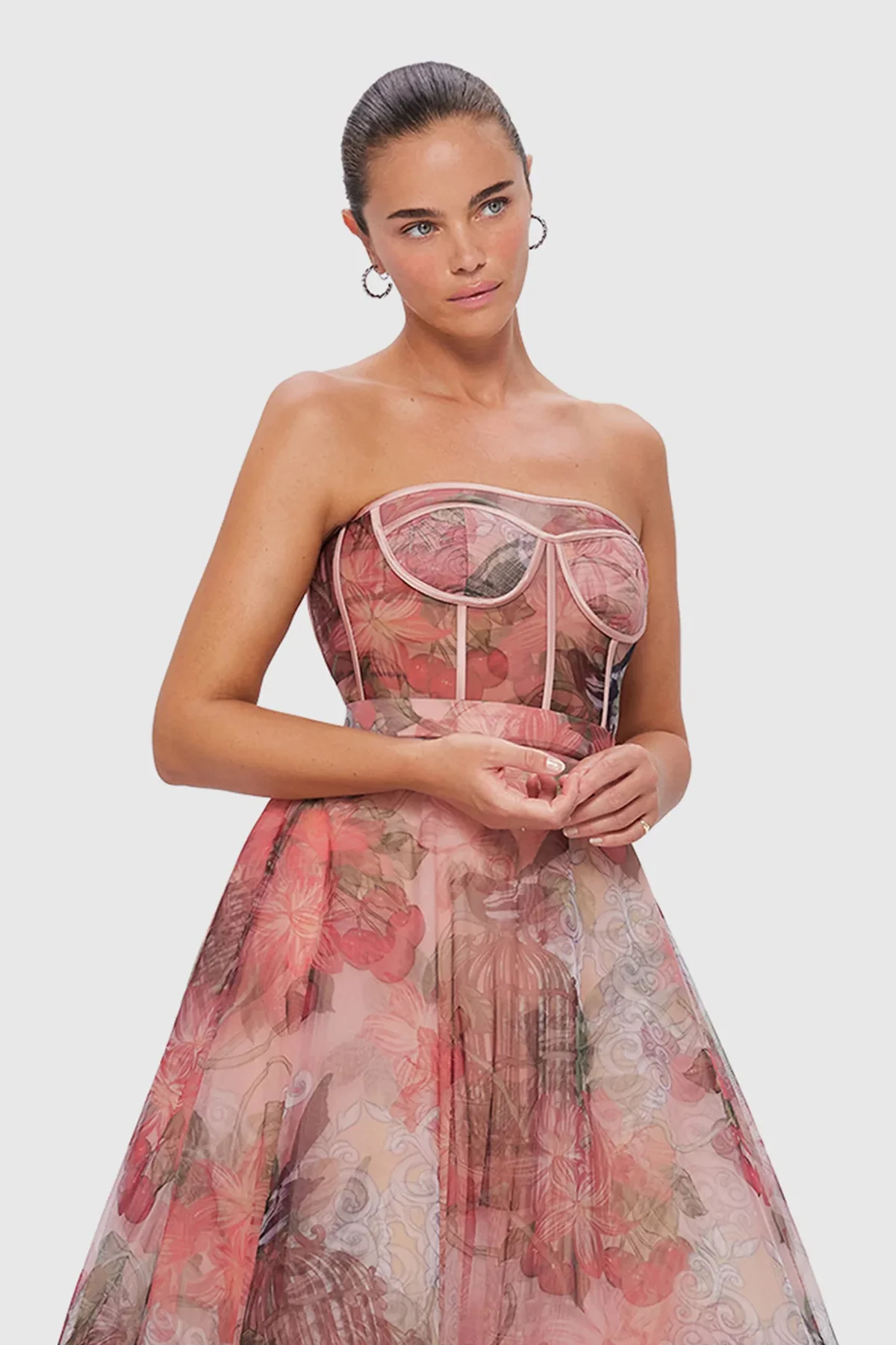 Leo Lin Rae Bustier Midi Dress - Azalea Print in Fortune - Image 2