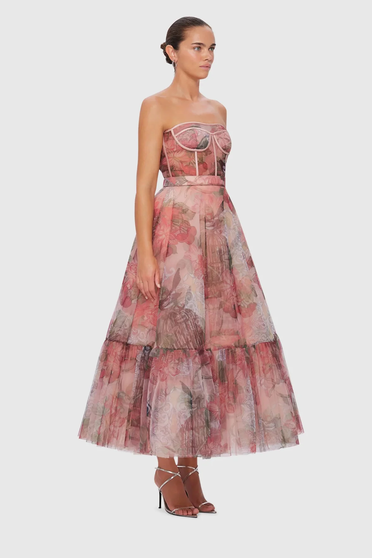 Leo Lin Rae Bustier Midi Dress - Azalea Print in Fortune - Image 4
