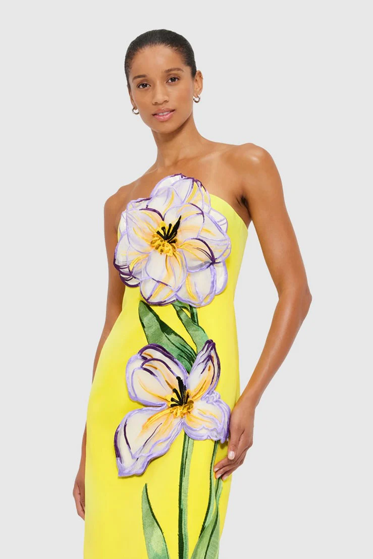Leo Lin Rayna Appliqué Floral Maxi Dress - Iris Print in Yellow - Image 3