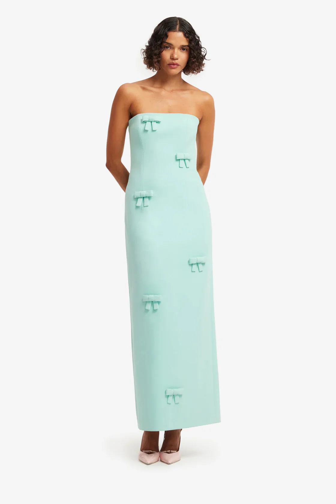 Leo Lin Rayna Bow Bustier Maxi Dress - Pale Turquoise - Image 2