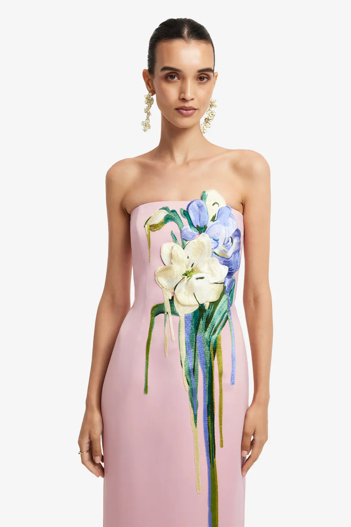 Leo Lin Rayna Embroidered Bustier Maxi Dress - Bouquet Print in Pastel Pink - Image 2