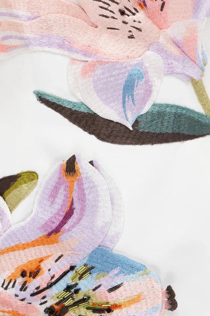Leo Lin Rosario Appliqué Bustier Mini Dress - Lily Print in Snow - Image 5