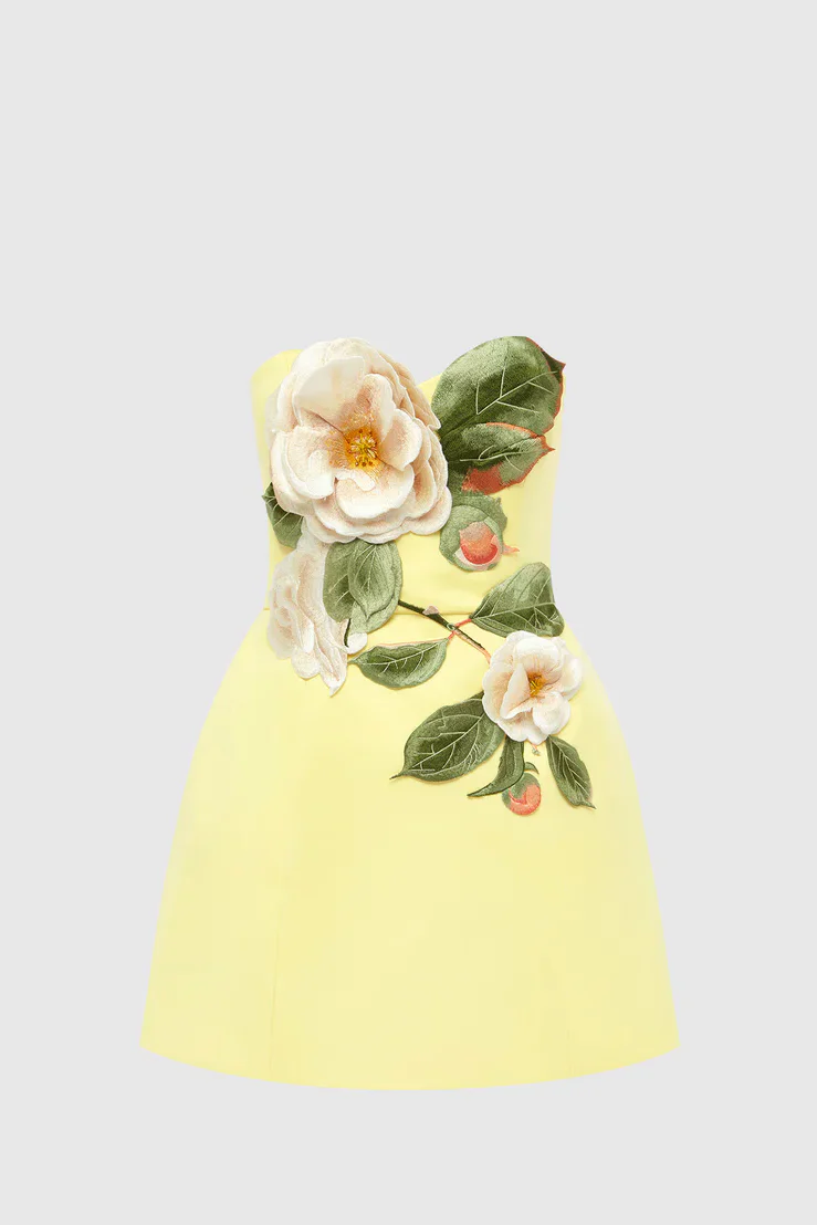 Leo Lin Rosario Appliqué Bustier Mini Dress - Sorbet Yellow - Image 6