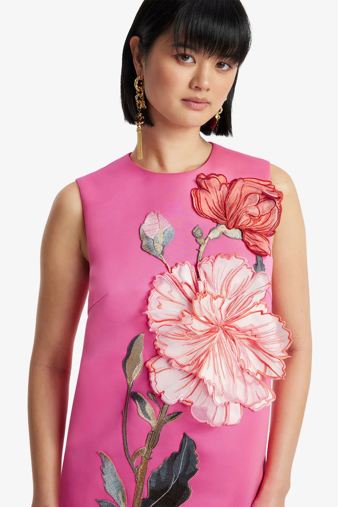 Leo Lin Yvonne Appliqué Floral Mini Dress - Peony Print in Fuchsia - Image 4