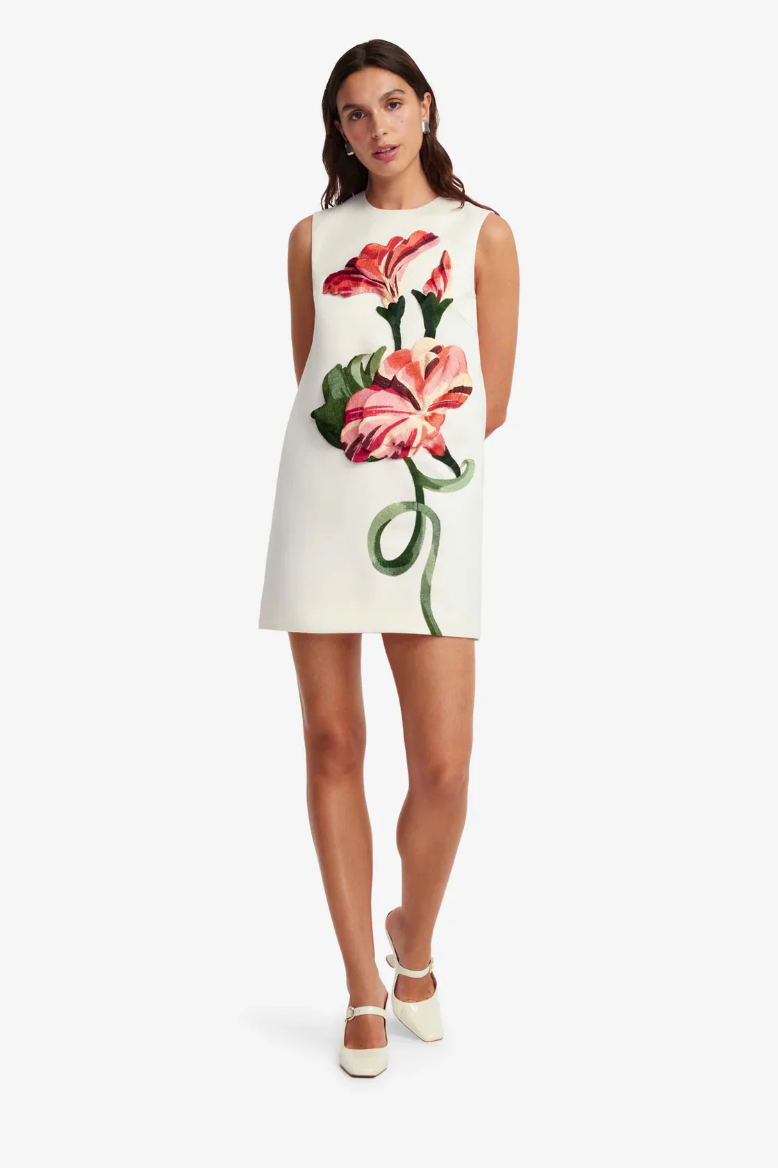 Leo Lin Yvonne Appliqué Floral Mini Dress - Vine Print in Snow - Image 2