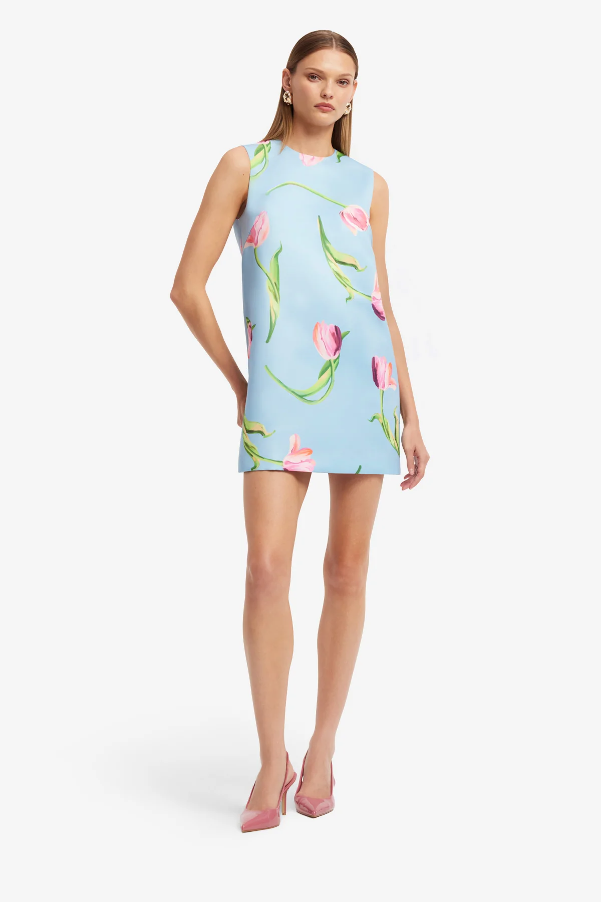 Leo Lin Yvonne Mini Dress - Tulip Print in Blue - Image 3