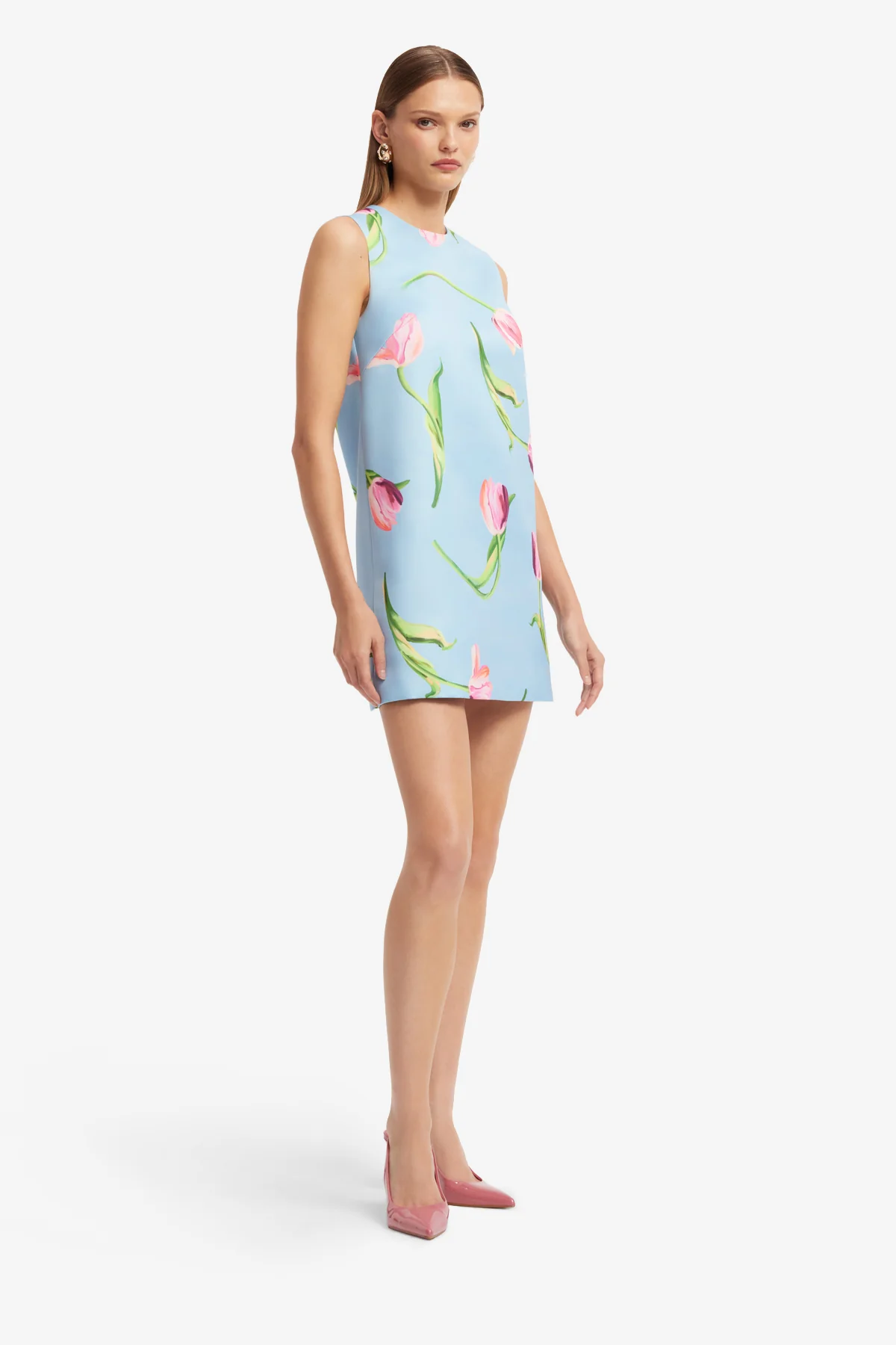 Leo Lin Yvonne Mini Dress - Tulip Print in Blue - Image 4