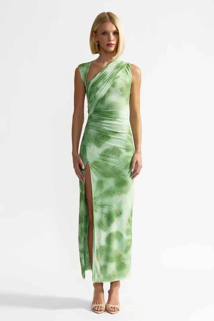 Lexi Henry Dress - Green Hibiscus Print
