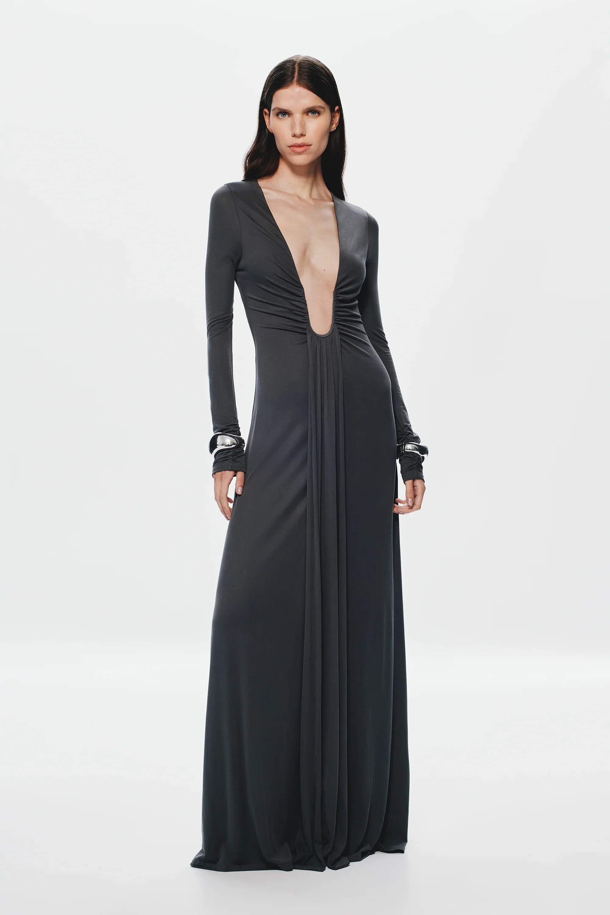 Misha Jennifer Cupro Long Sleeve Maxi Dress - Vulcan Grey