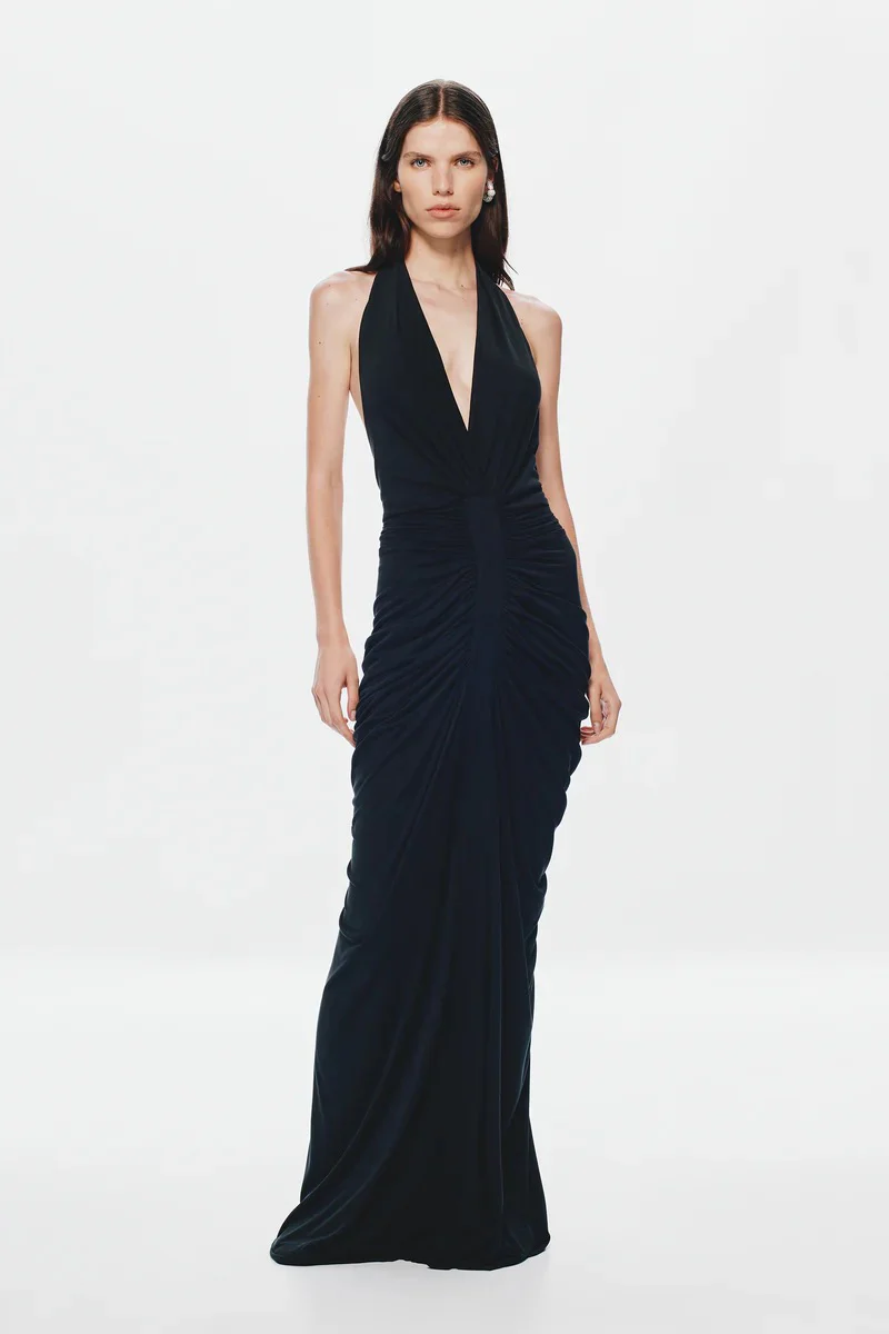 Misha Venus Gathered Cupro Dress - Black - Image 2