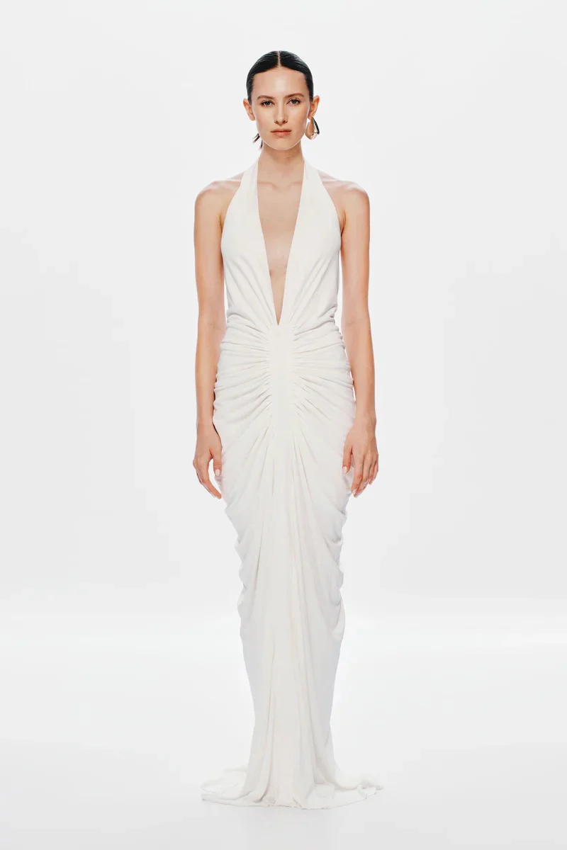 Misha Venus Gathered Cupro Dress - Ivory