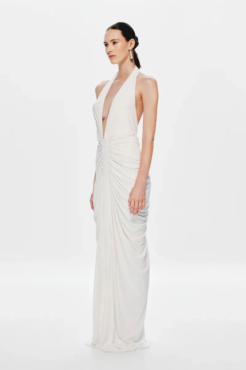 Misha Venus Gathered Cupro Dress - Ivory - Image 2
