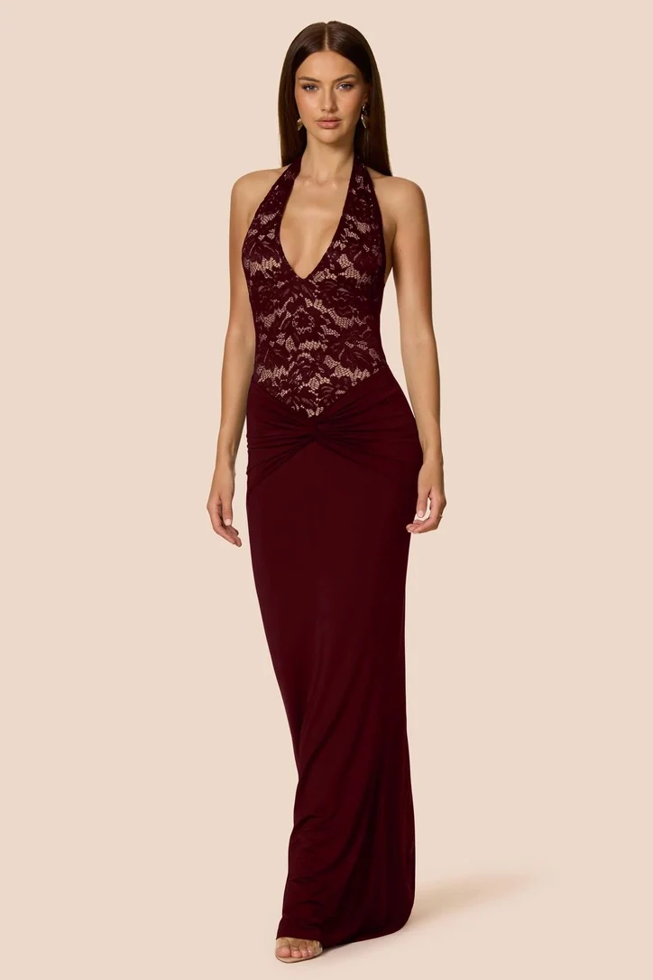Nookie Lennox Halter Gown - Wine - Image 2