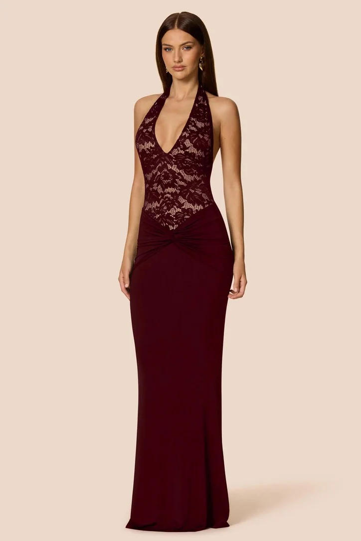 Nookie Lennox Halter Gown - Wine - Image 3