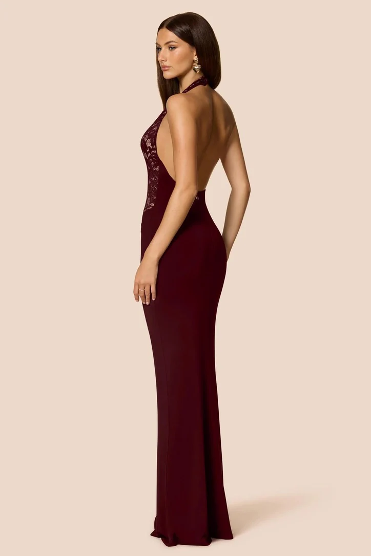 Nookie Lennox Halter Gown - Wine - Image 4