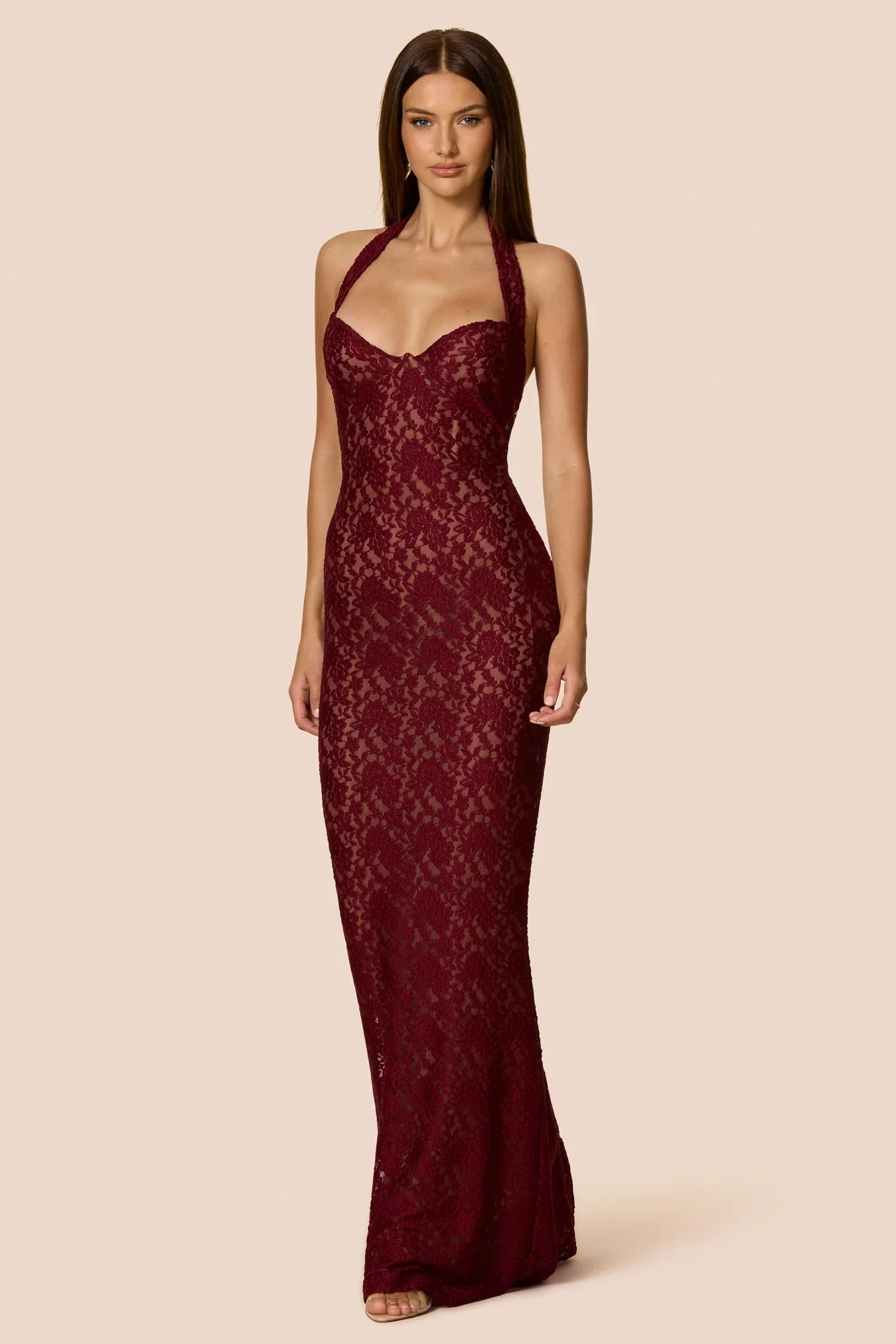 Nookie Mystique Halter Gown Dress - Wine - Image 2