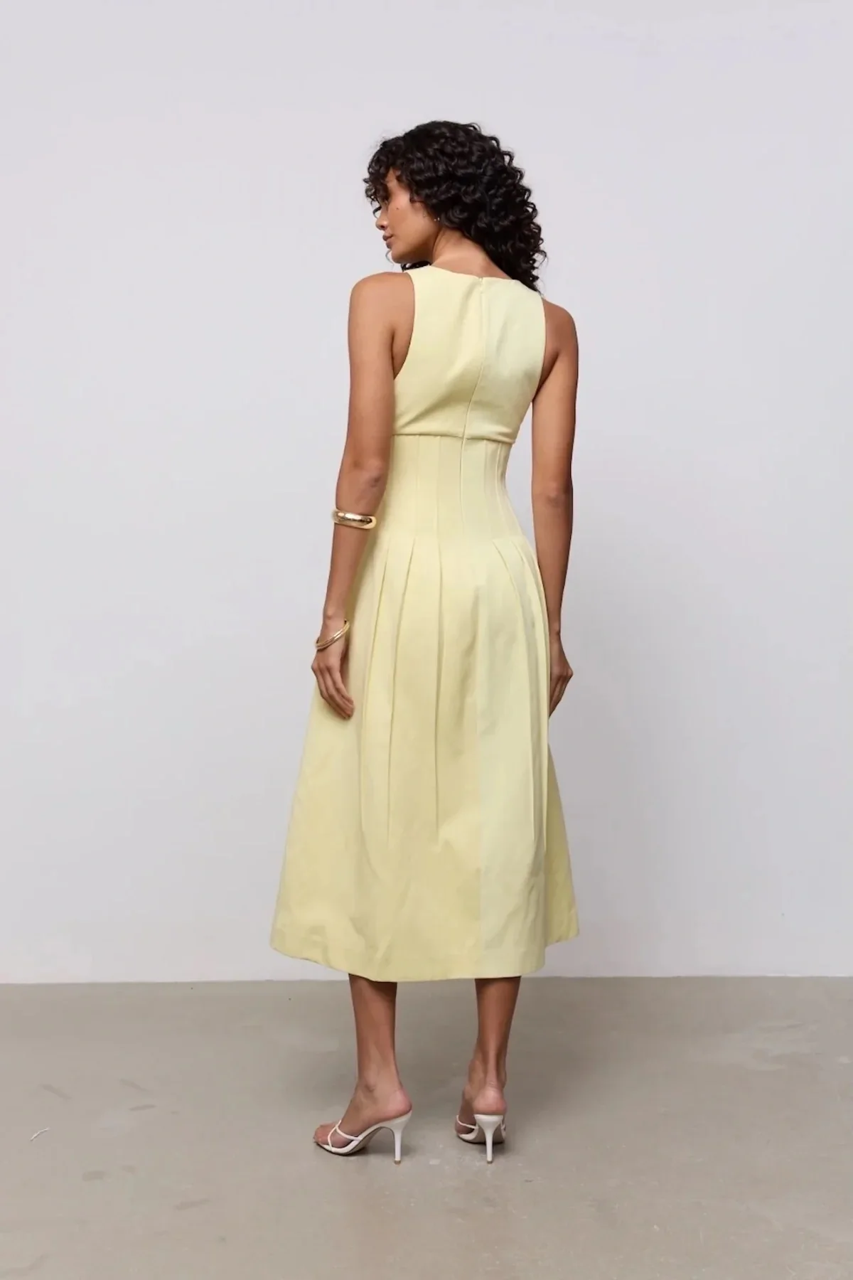 Odd Muse Cotton Mix Cinched Midi Dress - Lemon - Image 3