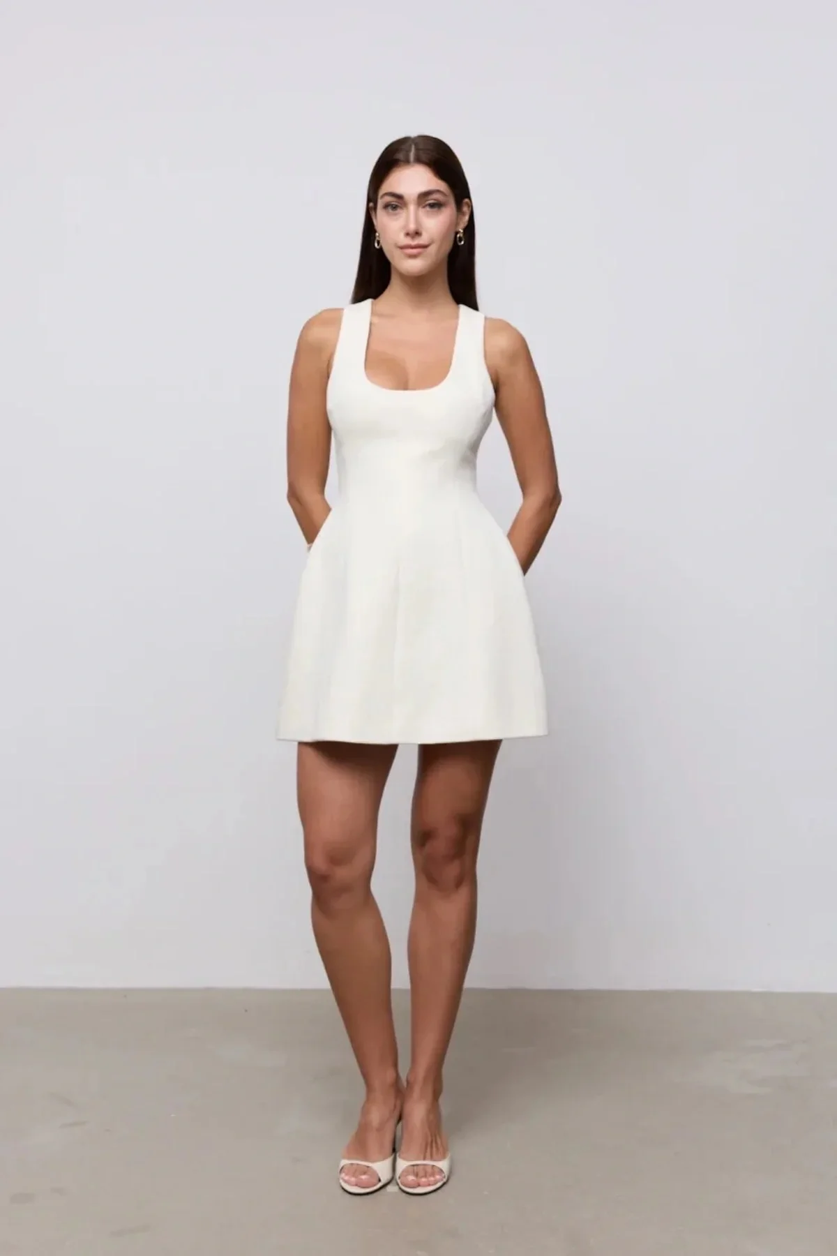 Odd Muse Cotton Mix Volume Mini Dress - Ecru