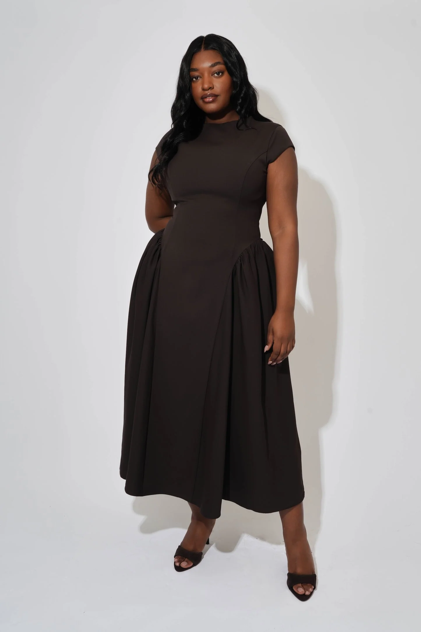 Odd Muse The Ultimate Muse Cap Sleeve Midi Dress- Brown - Image 3