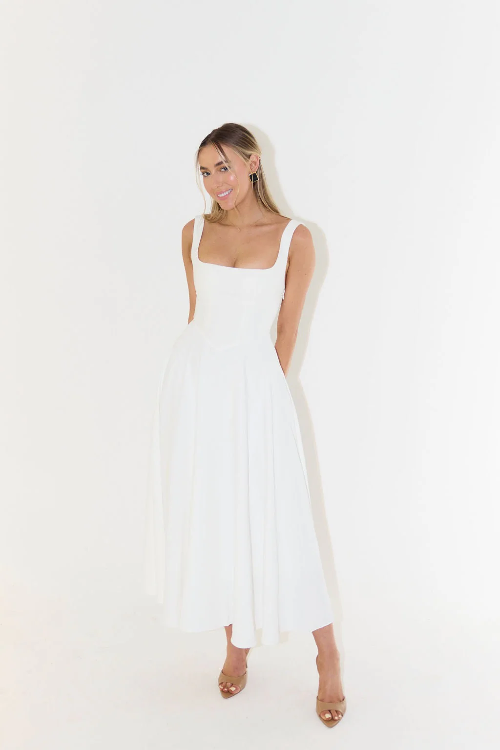 Odd Muse The Ultimate Muse High Waist Square Neck Midi Dress - White - Image 2
