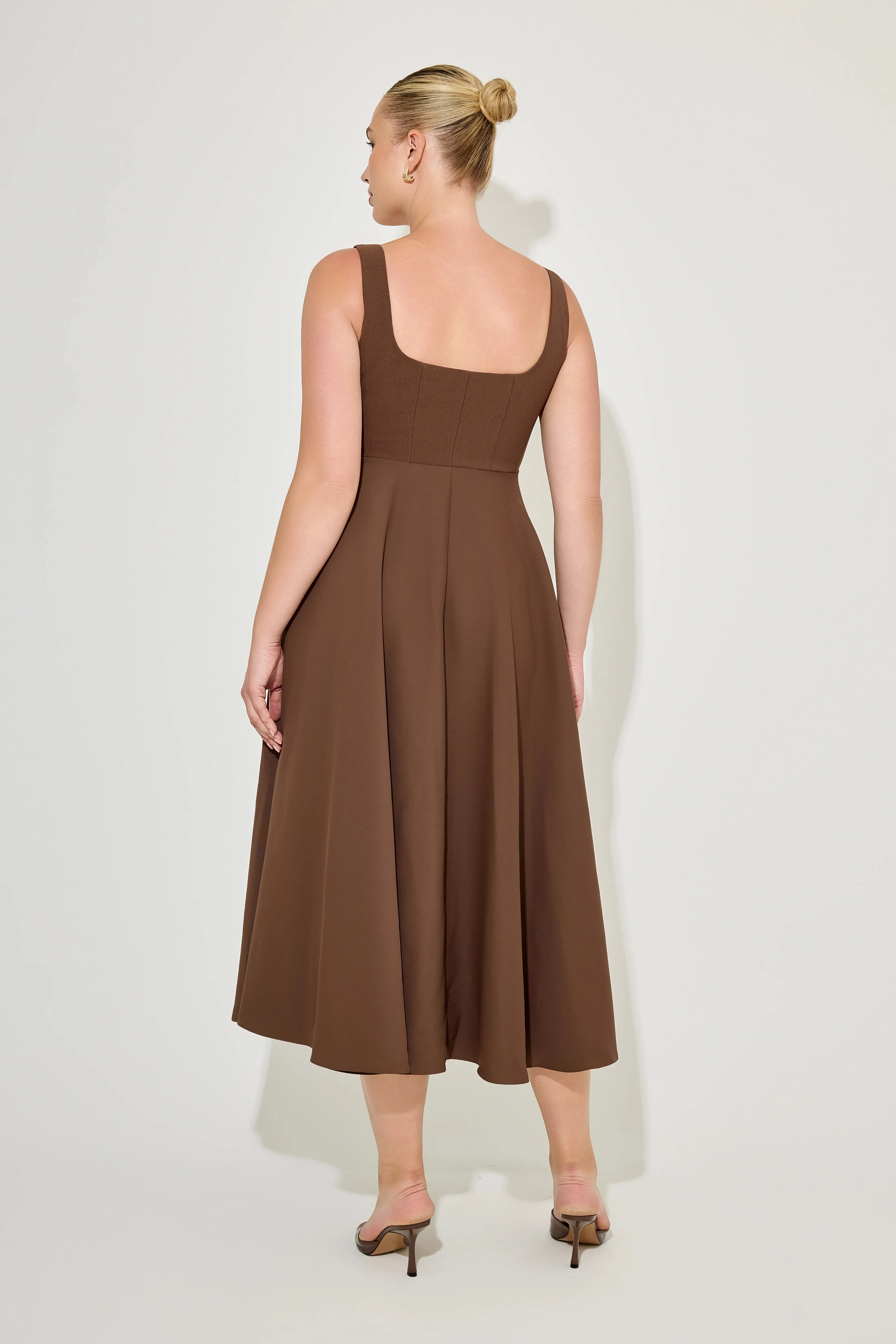 Odd Muse The Ultimate Muse High Waist Square Neck Midi Dress - Chocolate - Image 6