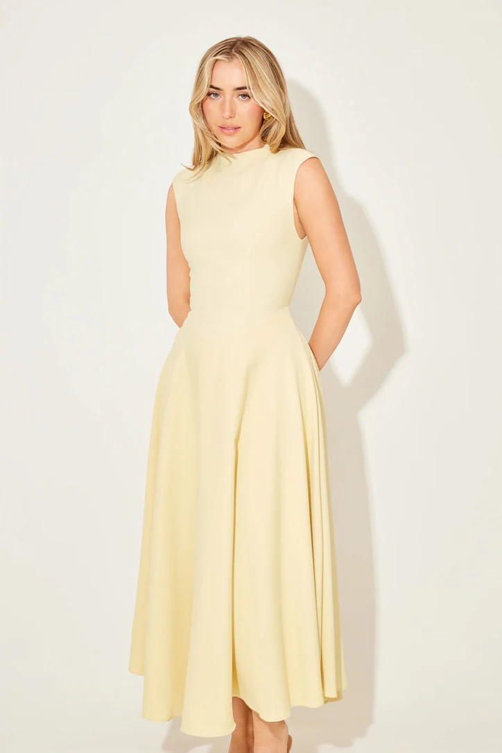 Odd Muse The Ultimate Muse Sleeveless High Waist Midi Dress - Lemon - Image 3
