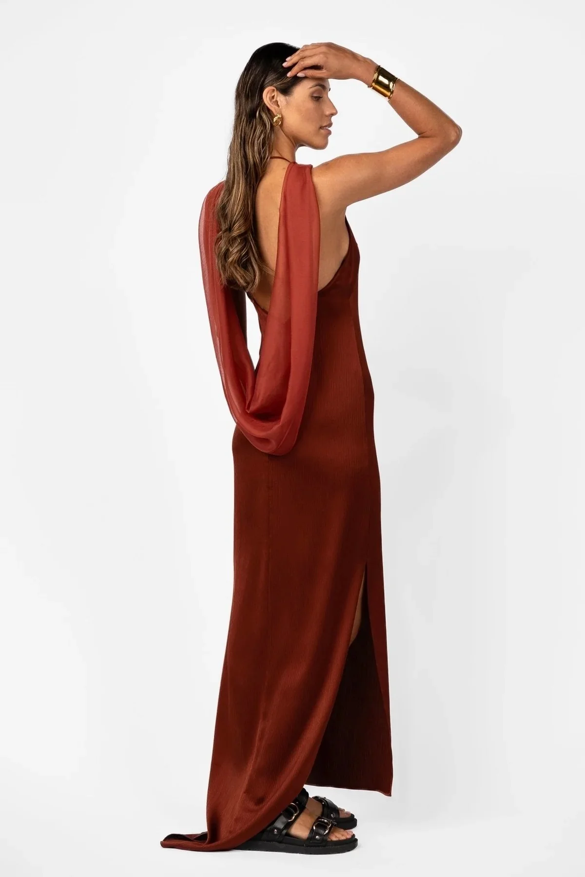 One Fell Swoop Velare Maxi Dress - Terra Rosa Satin - Image 3