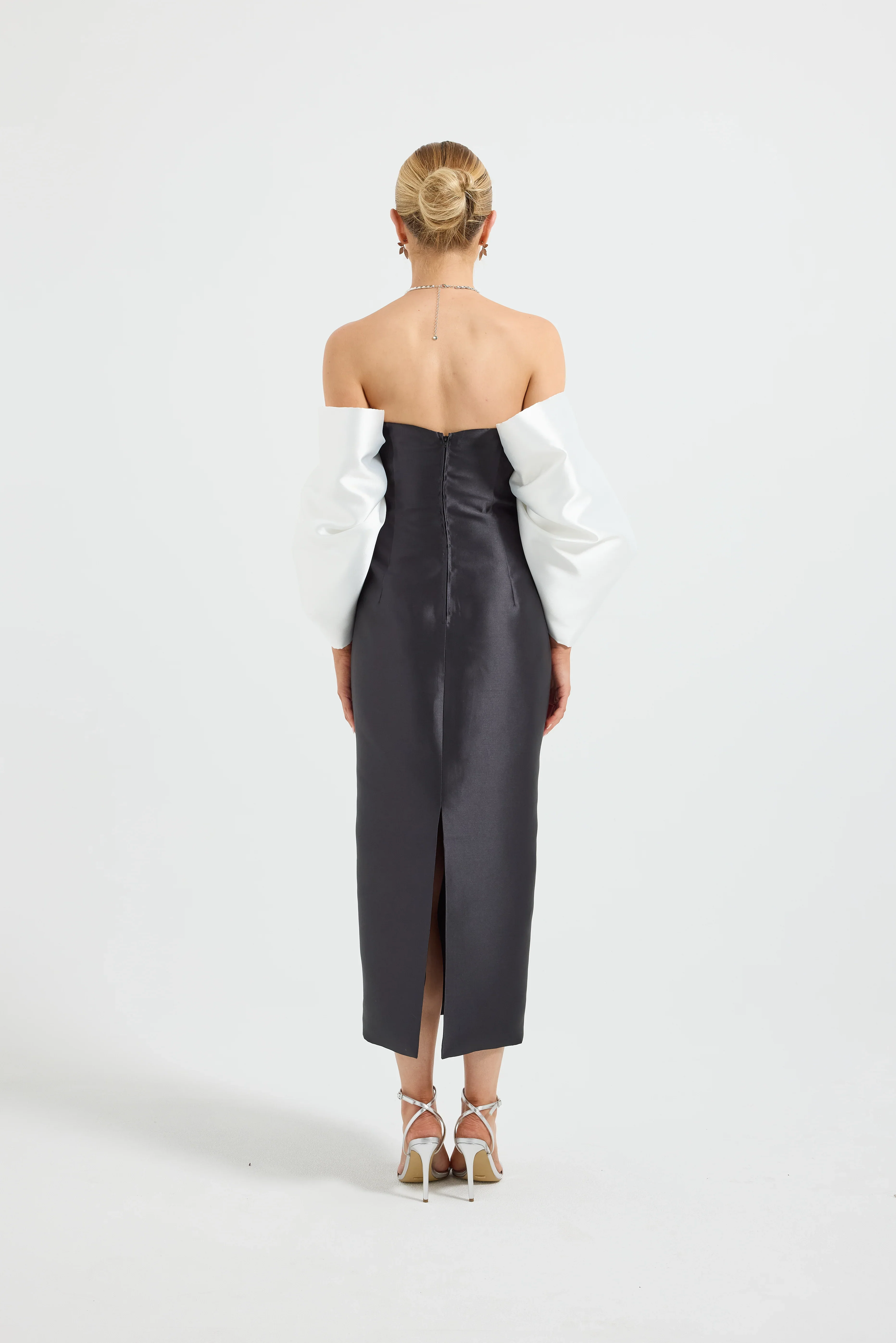 Pasduchas Matilda Shoulder Midi Dress - Black/White - Image 3