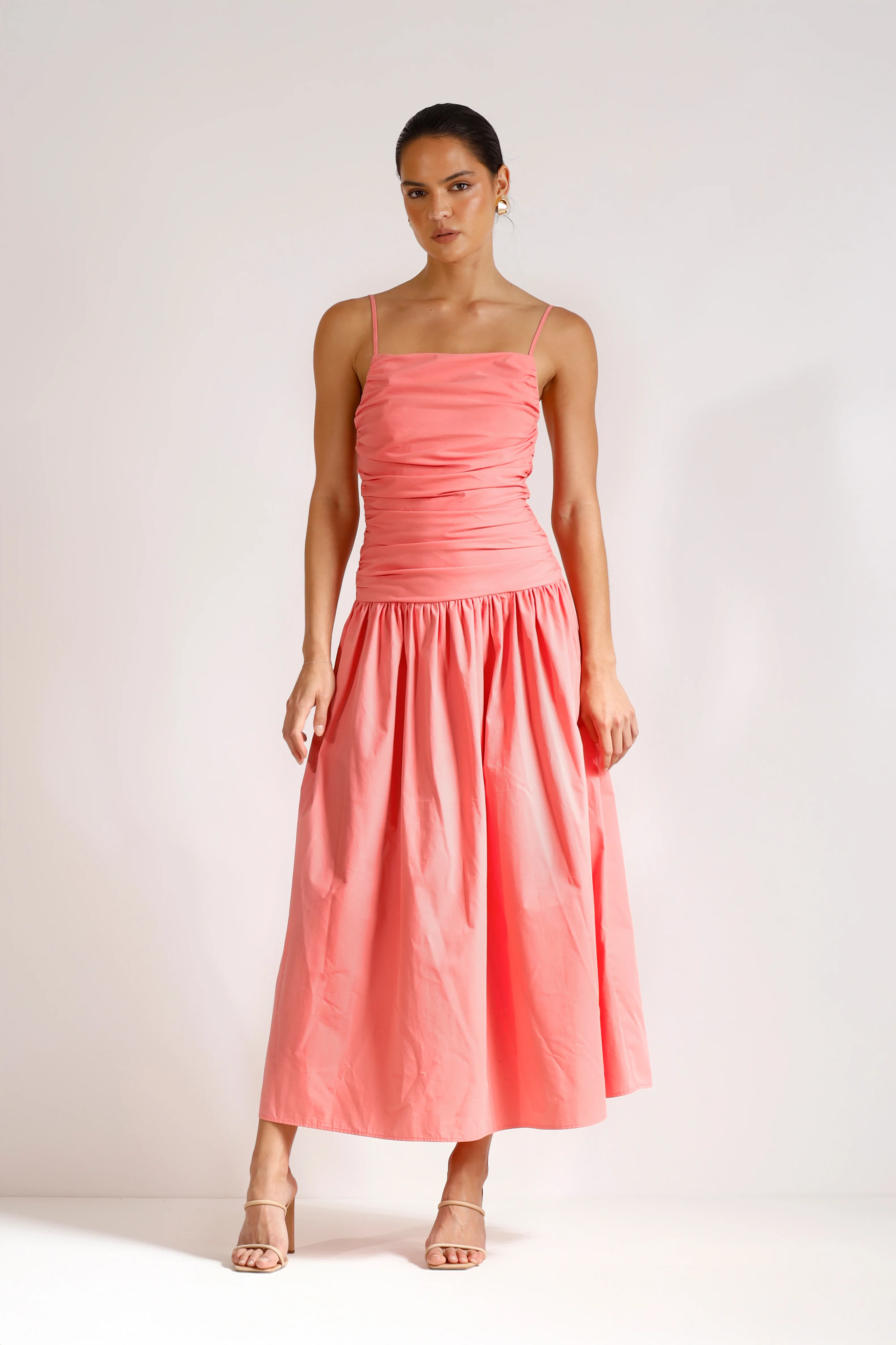 Pasduchas Roamer Rouched Midi Dress - Punch Pink
