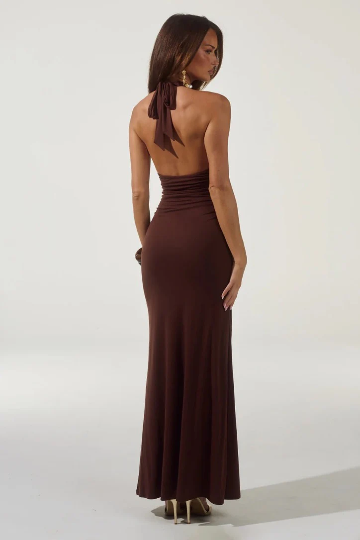 Runaway the Label Arina Halter Maxi Dress - Espresso - Image 5