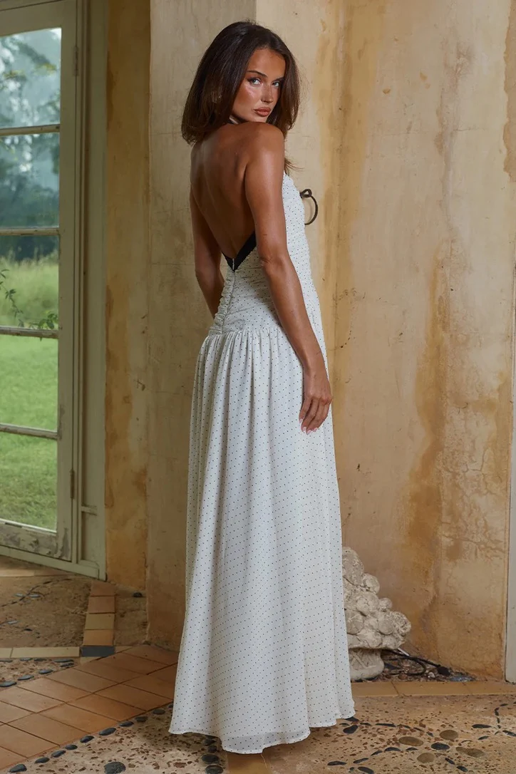 Runaway the Label Carolina Halter Ruched Maxi Dress - Polka - Image 6