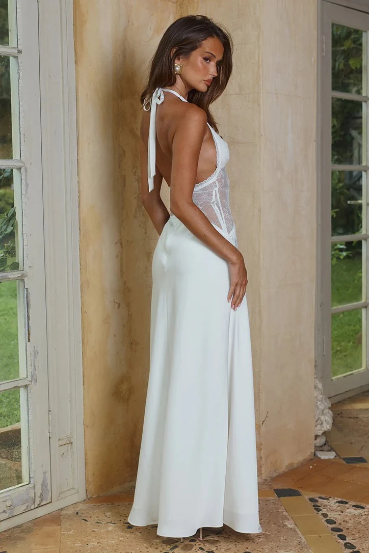 Runaway the Label Lilith Halter Maxi Dress - Pearl - Image 4