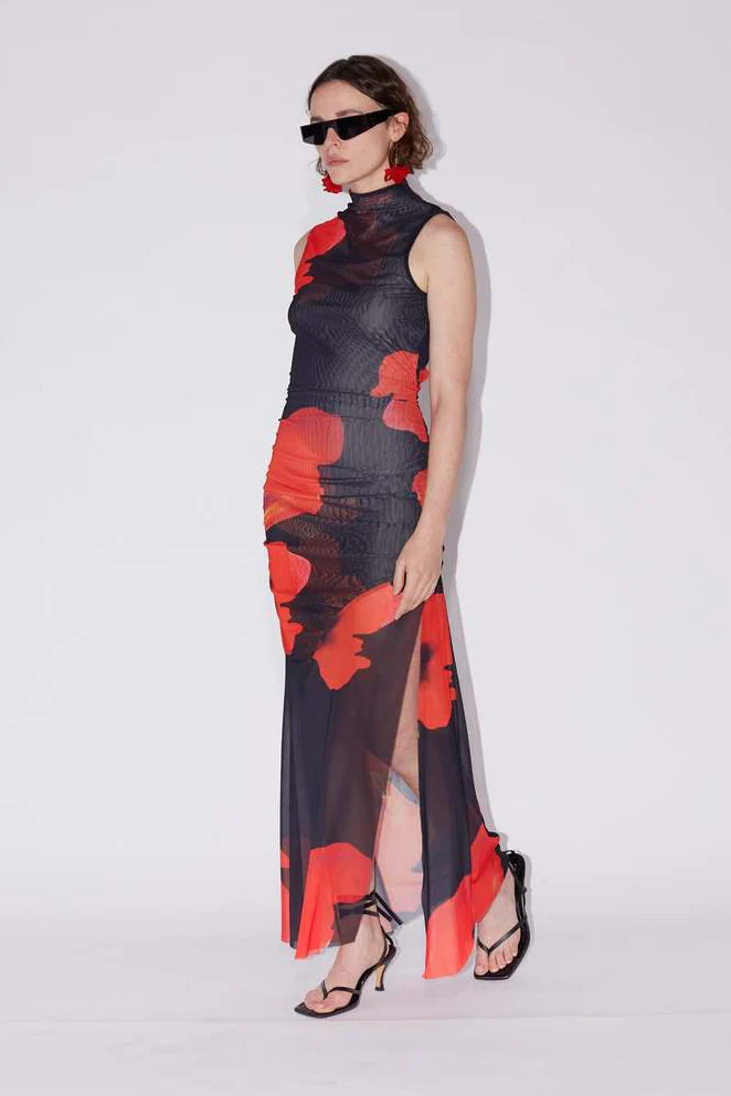 Saemdi Floral Printed Mesh Dress - Black Multi - Image 4